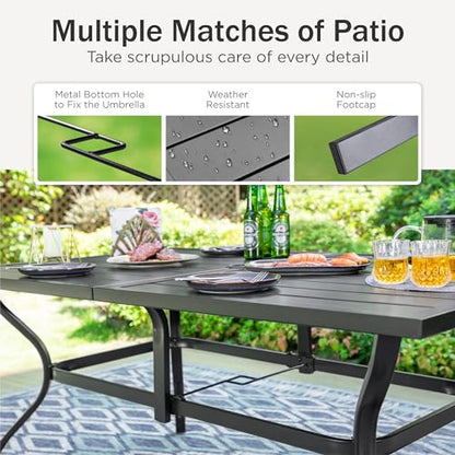PHI VILLA 7 PCS Patio Dining Set, Outdoor Table & Chairs Set with Large Metal Table & 6 High Back Padded Outdoor Swivel Armerest Chairs, Patio Dining Furniture Set for Patio, Lawn, Garden, Porch