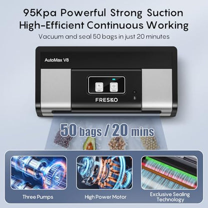 FRESKO Automatic 95Kpa Food Vacuum Sealer Machine, Auto Dry-Wet Detection