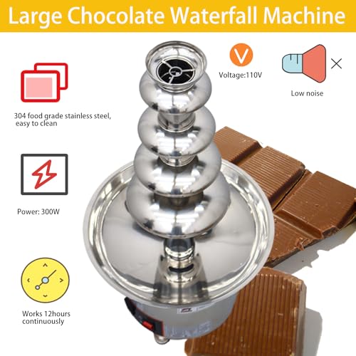 PreAsion Chocolate Fountain 110V Electric 5-Tiers Digital Chocolate Fountain Melting Machine Heating Fondue Fountain,4kg of chocolate