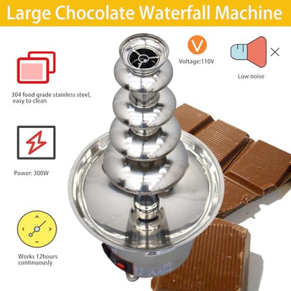 PreAsion Chocolate Fountain 110V Electric 5-Tiers Digital Chocolate Fountain Melting Machine Heating Fondue Fountain,4kg of chocolate