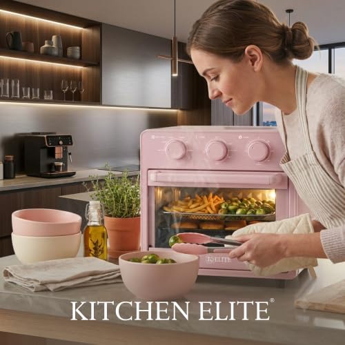 Kitchen Elite Mechanical Air Fryer Oven with Viewing Window, Pink, 16 Qt
