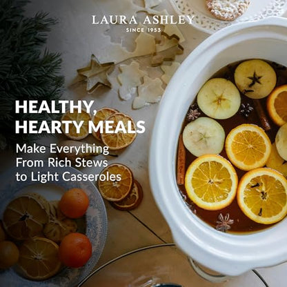 Laura Ashley Slow Cooker 3.7 Quart - Large Slow Cooker 3.7 QT for 4 to 5 People - Energy Efficient Slow Cookers with 3 Heat Settings - Dishwasher Safe Removeable Ceramic Crock & Tempered Glass Lid