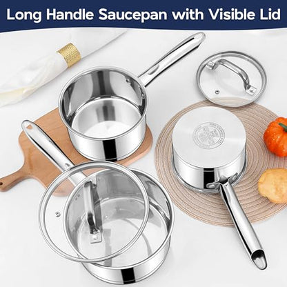 LIANYU 3 qt Saucepan, Stainless Steel Sauce Milk Pan with Visible Lid & Tri-Ply Bottom, Induction Compatible Small Pot for Home & Kitchen Cooking, Boiling, Heavy Duty, Dishwasher Safe