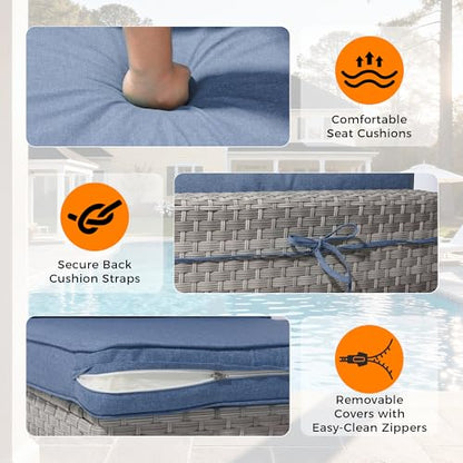 MAISON BACKYARDS 6-Seat Modular Patio Furniture Set – Outdoor Wicker Sectional Sofa with Thick 4″ Cushions, Dual-Strand PE Rattan, Rust-Resistant 18 mm Steel Frame, Backyard Garden Deck Lounge,Navy