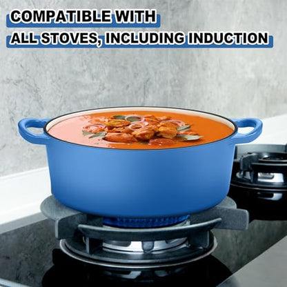 E-far 7QT Oval Dutch Oven Pot with Lid, Enameled Cast Iron Dutch Oven with Dual Handles for Sourdough Bread Baking Cooking, Nonstick Enamel Coated Cookware(Blue), Non-Toxic & Easy Clean