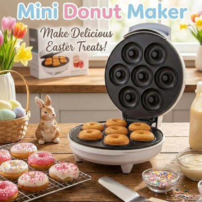 Mini Donut Maker- Electric Non-Stick Surface Makes 7 Small Doughnuts- Decorate, Frost, Ice Your Own for Kid Friendly Baked Dessert Treat - Cooking Activity for Adults with Recipe Guide, Easy Bake Gift