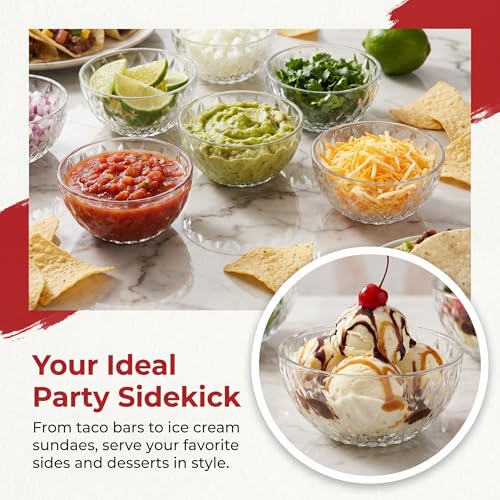 Jucoan 12 Pack 10 oz Small Glass Bowls, 5 Inch Diamond Cut Glass Prep Bowls, Stackable Salad Bowl for Dessert, Ice Cream, Fruit, Cereal, Candy, Yogurt