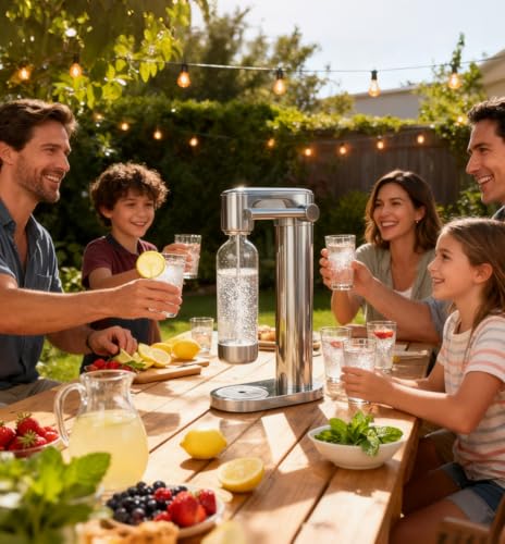 Pupdumm Soda Maker Sparkling Water Maker, Manual Stainless Steel Carbonation Machine for Home, Compatible with 60L Threaded CO₂ Cylinders (Not Included), Water Carbonator with BPA free PET Bottle