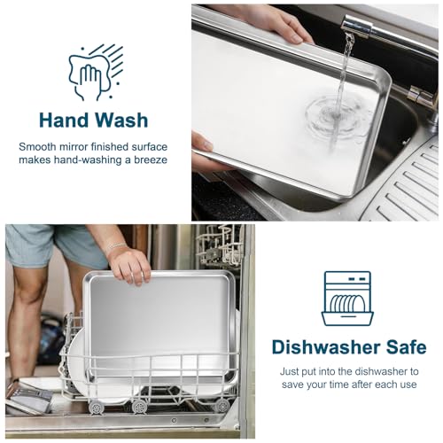 TeamFar Baking Sheet Pan, 6 Pack Stainless Steel Half Size Baking Pans Set, Metal Large Cookie Sheets for Baking/Roasting/Serving, Non-Toxic & Heavy Duty, Dishwasher Safe, 17.6” x 13” x 1”