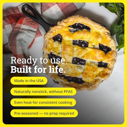 Lodge Seasoned Cast Iron Skillet 9 Inches - PFAS-Free, Non-Toxic Cookware - Use with an Oven, Stove, Grill, or Campfire - Naturally Non-Stick & Oven Safe
