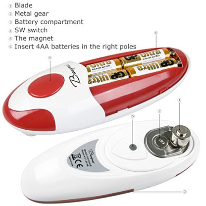 Kitchen Automatic Safety Cordless One Tin Touch Electric Can Opener&Bangrui Professional Electric Can Opener.One-touch switch .Smooth can edge.Being friendly to left-hander and arthritics! (Red)