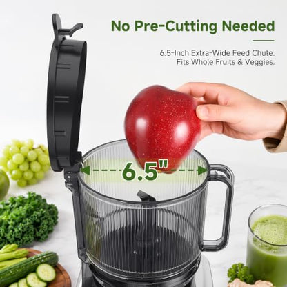 AAOBOSI 3-in-1 Cold Press Juicer Machine, 6.5" Wide Chute, Slow Juicer Designed for Faster Juicing with Whole Fruits & Veggies, Easy to Clean and Clog-Resistant, for Nut Milk & Sorbet