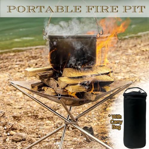 22 Inch Portable Outdoor Fire Pit with Carrying Bag,Foldable Stainless Steel Mesh Fireplace Wood Burning Collapsible Fireplace for Camping Outdoor Hiking BBQ Picnic
