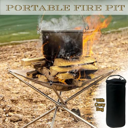 22 Inch Portable Outdoor Fire Pit with Carrying Bag,Foldable Stainless Steel Mesh Fireplace Wood Burning Collapsible Fireplace for Camping Outdoor Hiking BBQ Picnic