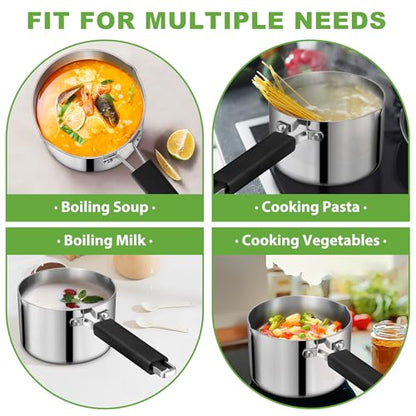 TeamFar 1 Quart Saucepan, Stainless Steel Tri-Ply Small Sauce Milk Pan with Heatproof Handle for Cooking/Boiling/Simmering, For Induction/Gas/Electric, Healthy & Heavy Duty, Dishwasher Safe