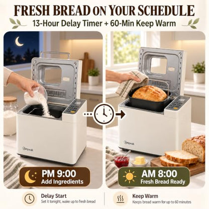 2 LB Bread Maker Machine, 25 Programs, Automatic Nut & Yeast Dispensers