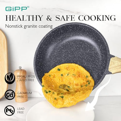 GiPP Ceramic Pots and Pans Set Non Stick - 22Pcs Nonstick Cookware Set, Non-Toxic Healthy Kitchen Cooking Set w/Frying Pans Set, Dishwasher Safe, PFAS PTFE PFOA PFOS Free, Dark Gray