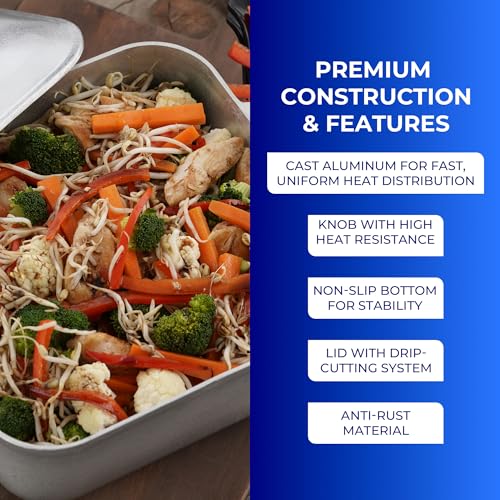 Universal (9 Quart - 24 Cups) Square Caldero – Cast Aluminum Cooking Pot with Lid, Oven Safe Dutch Oven Pot for Rice, Soups, Stews, Roasting & Everyday Cooking