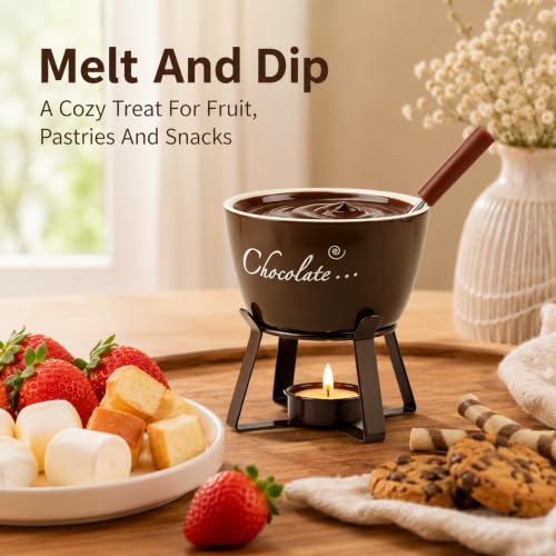 Ceramic Chocolate Melting Cup, Mini Personal Chocolate Fondue Mug with Fork
