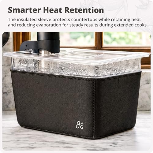 Greater Goods Sous Vide Container 12 Qt with Stainless Steel Rack, Insulation Sleeve, and Lid, (Onyx Black)