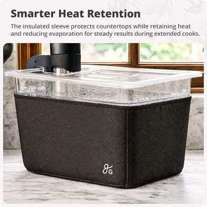 Greater Goods Sous Vide Container 12 Qt with Stainless Steel Rack, Insulation Sleeve, and Lid, (Onyx Black)
