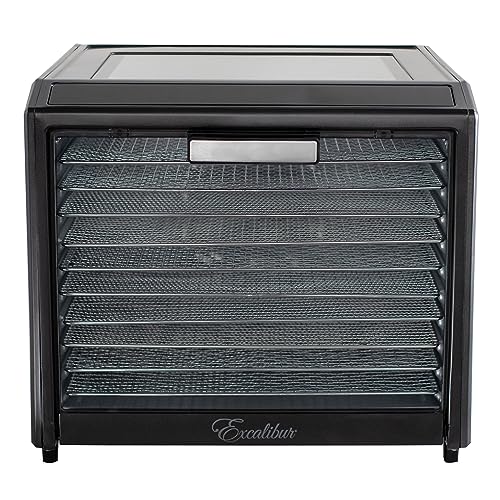 Excalibur Electric Food Dehydrator Performance Series 10-Tray with Adjustable Temperature Control Includes Stainless Steel Drying Trays Glass Door Top View Window and LED Display Progress Bar, Black