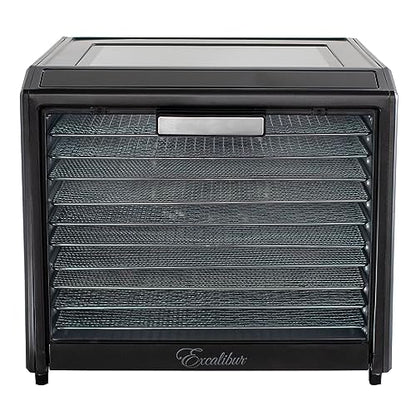Excalibur Electric Food Dehydrator Performance Series 10-Tray with Adjustable Temperature Control Includes Stainless Steel Drying Trays Glass Door Top View Window and LED Display Progress Bar, Black