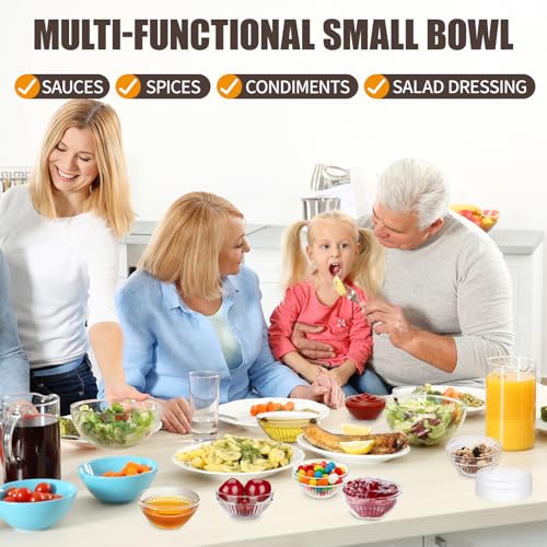 FUYITE 6 Pack Mini 3 Inch Small Glass Bowls with 6 Pack Lids, 2.5 oz Clear Glass Pinch Bowls, Condiment Containers, for Dips, Nuts, Candy, Snacks, Meal Prep Bowls