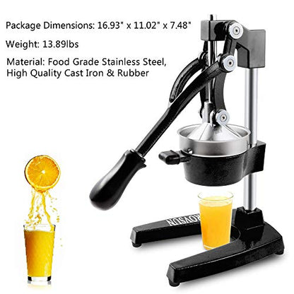 ROVSUN Professional Citrus Juicer Lemon Squeezer, Cast Iron Juicer, Commercial Manual Fruit Press Juicer for Lemon Pomegranate Orange Juice, Heavy Duty Hand Press and Lime Squeezer Stand (Black)