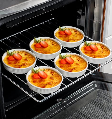 KOBIKOBI Ramekins 8 oz Oven Safe Set of 6 - Ceramic Creme Brulee Dishes, Souffle Cups, Individual Quiche Baking Dish, Food-Safe White Pudding Bowls for Kitchen, Stackable and Dishwasher Safe