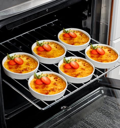 KOBIKOBI Ramekins 8 oz Oven Safe Set of 6 - Ceramic Creme Brulee Dishes, Souffle Cups, Individual Quiche Baking Dish, Food-Safe White Pudding Bowls for Kitchen, Stackable and Dishwasher Safe