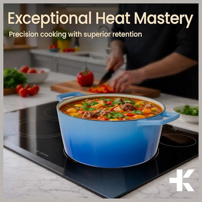 Bakken Enameled Cast Iron Dutch Oven Pot, 6QT Dutch Oven for Bread Baking, Braising & Roasting, Kitchen & Campfire Cooking, Moisture-Locking Lid, Oven Safe Up To 500°F, Works on All Cooktops, Blue