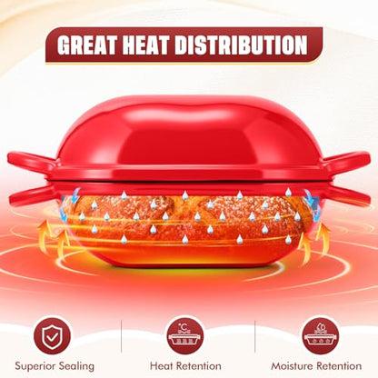 Maxdot 4qt Dutch Oven with Lid Enameled Cast Iron Sourdough Bread Pan for Baking Non Stick Single with Loop Handles for Family Homemade Breadbaking(Red)