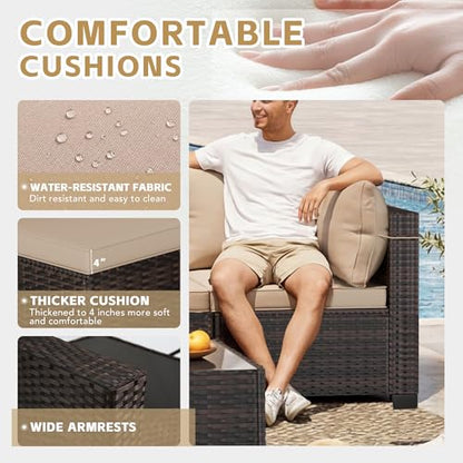 CHABATREE 7pcs Outdoor Patio Furniture Sets,Rattan Conversation Sectional Set,Manual Weaving Wicker Patio Sofa with Tea Table