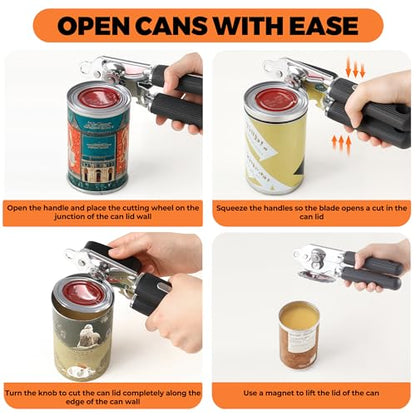 Bxgnip Manual Can Opener Heavy Duty Stainless Steel Smooth Edge with Magnet