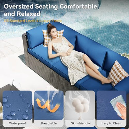 Aoxun Patio Furniture Set, 11 Piece Outdoor Sectional Sofas with Waterproof Cover, 10 Seats Wicker Rattan Outdoor Furniture Patio Conversation Set for Backyard, Garden Navy Blue