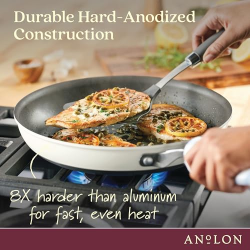 Anolon Achieve Hard Anodized Nonstick Cookware Pots and Pans Set, 9 Piece - Cream