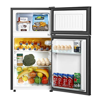 HAILANG 3.2 Cu.Ft Mini Fridge with Freezer, 2 Door Mini Refrigerator,Sliver