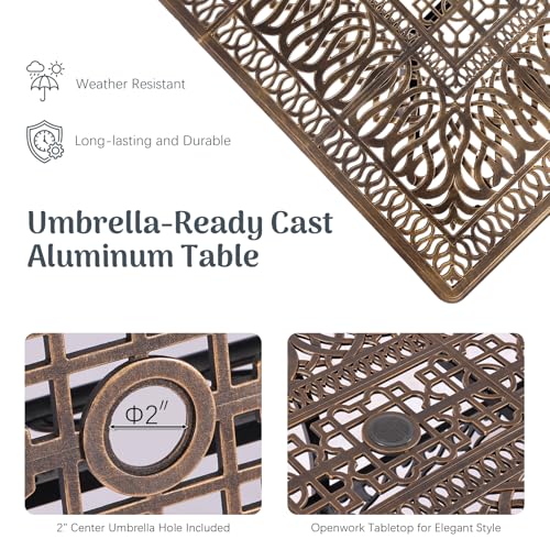 Redlife 9-Piece Cast Aluminum Outdoor Dining Set, 86" Rectangular Patio Table with Umbrella Hole, 8 Stackable Chairs with Cushions, Lattice Backrest, All-Weather Waterproof Patio Furniture Set