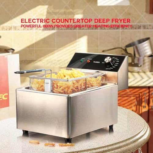 VIKEER Electric Deep Fryer Countertop Deep Fryer with Basket and Lid Capacity 10L(10.5QT) Stainless Steel Single Tank Fryer for Home Use Easy to Clean Oil Fryers 1800 Watts, 120V