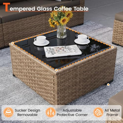 VONZOY Patio Furniture Set, 7-Piece Outdoor Wicker Sectional Sofa, Brown