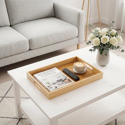 Wood Serving Trays with Handles, Set of 7 Rectangular Platters, Nesting Bamboo Tray for Breakfast in Bed, Entertaining, Couch, Party, Breakfast, Coffee Table, Home Decor