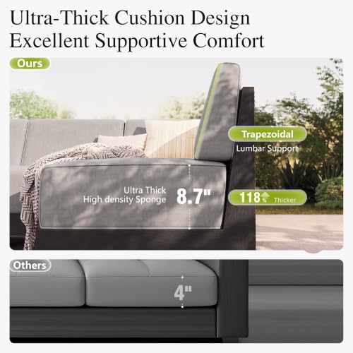 Sophia & William 4 Piece Wicker Patio Furniture Set with 8.7" Gray Cushion