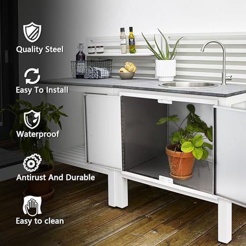 ZHAIUPON Double Door Dry Storage Pantry, 30" Stainless Steel Cabinet Storage for Outdoor Kitchen, BBQ Island, Patio Grill Station