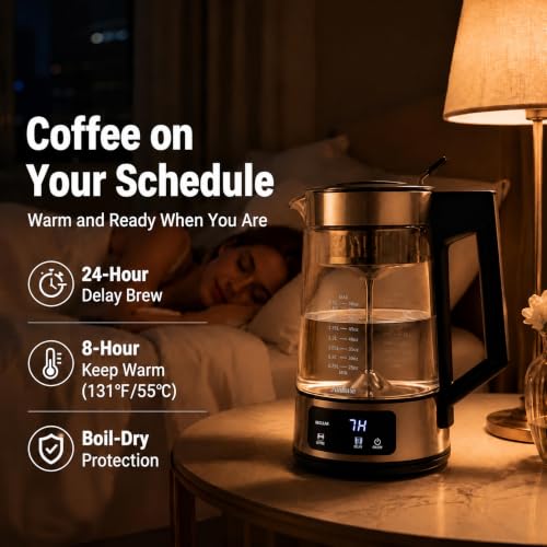 FUNLAVIE 12-Cup Electric Percolator Coffee Pot, 3 Brew Strength Settings