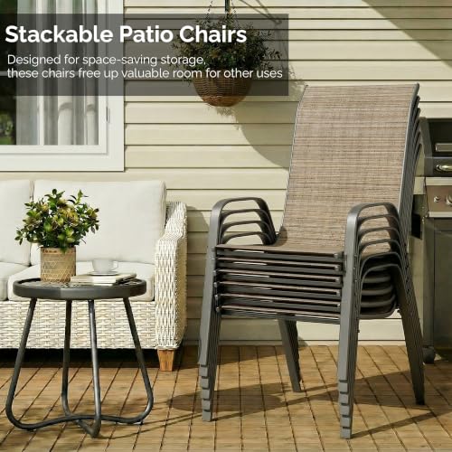 MAMIZO 7 Pieces Patio Dining Set for 6, Glass Table and Textilene Chairs