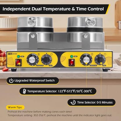 Dyna-Living Commercial Waffle Maker Double Head Waffle Iron for Restaurant