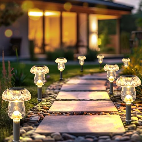 Benany Solar Lights Outdoor, 8 Pack Mushroom Lights Outside Waterproof, Solar Powered LED Lighting for Garden, Yard, Landscape, Path, Pathway, Lawn, Walkway, Driveway, Backyard Decor (Warm White)