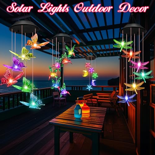 Mom Grandma Nana Wife Sister Gifts for Mothers Day, Mother Birthday Gardening Hummingbird Gifts for Women, Winzwon Wind Chimes Solar Lights Outdoor Decor for Garden Patio Yard Porch