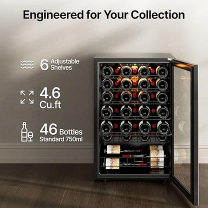Ca'Lefort 46 Bot Wine Fridge 3-Color LED & Double door for Home/Bar/Office